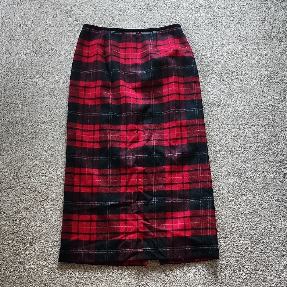 Talbots Red and Black Midi Pencil Skirt